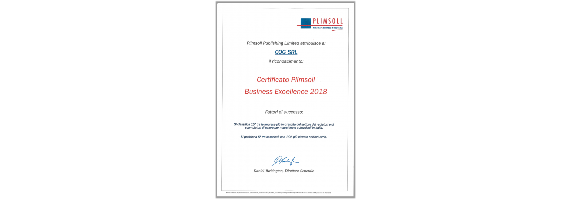 BUSINESS EXCELLENCE 2018 Certificate